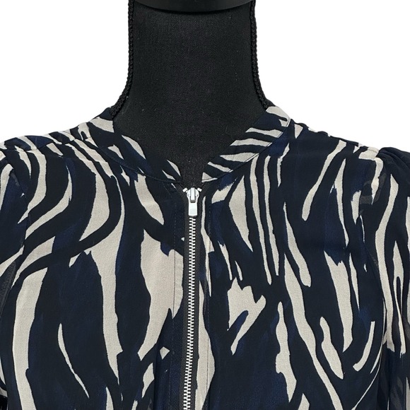 Mint Velvet Zebra Print Sheer Blouse With Zipper Black Cream Blue Women's Size 4 - Picture 2 of 9